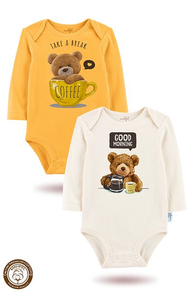 MAHFEL 2-Piece 100% Cotton Organic Printed Snap Fastener Baby Bodysuit