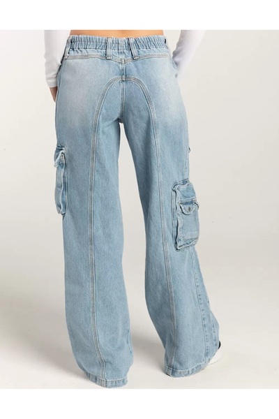 september island Unisex Buz Mavi Cyber Stone Renkli Y2k Kargo Jeans