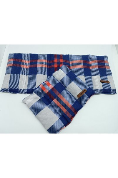 TODO HOME Navy Blue Plaid Patterned Cherry Seed Pillow Set