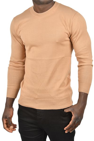DeepSEA Ανδρικό πλεκτό πουλόβερ με λαιμόκοψη Salmon Crew Slim Fit που δεν κολλάει 2505499