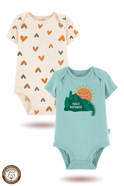 MAHFEL 2-Piece 100% Cotton Organic Printed Snap Fastener Baby Bodysuit