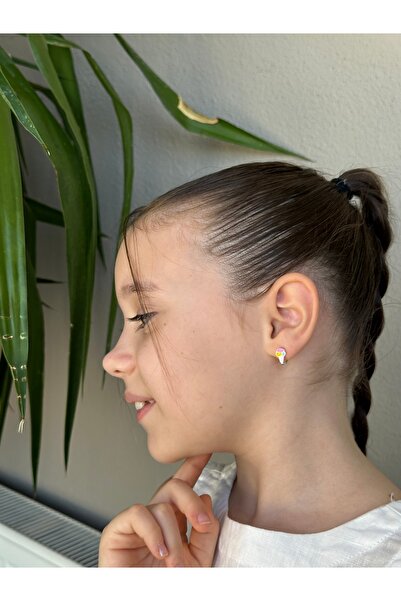 LITTLELUXE Renkli Dondurma Motifli 925 Ayar Gümüş Kız Çocuk Küpesi, Bebek Küpesi, Çocuk Gümüş Küpe