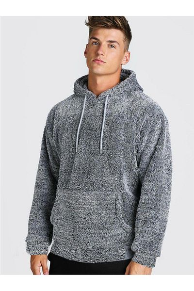 Actiwear Men's Kangaroo Pocket Hooded Lace-Up Plush Sweatshirt