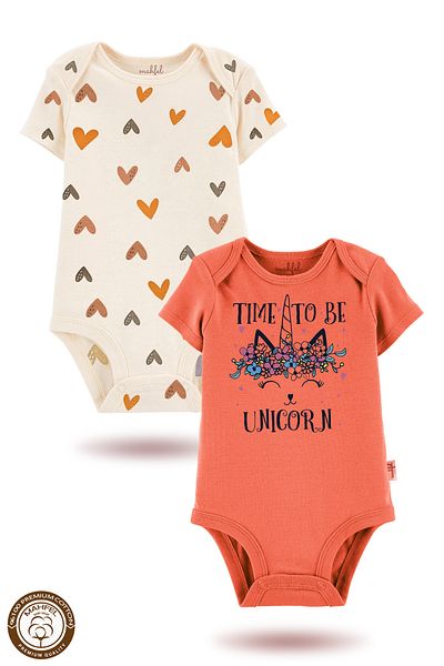 MAHFEL 2-Piece 100% Cotton Organic Printed Snap Fastener Baby Bodysuit