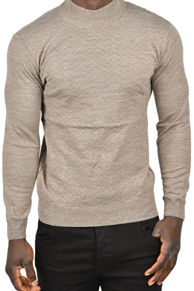 DeepSEA Men's Mink Zigzag Print Half Turtleneck Slim Fit Throat Knitwear Sweater 2505496