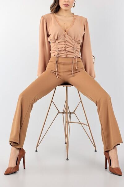 KaSheHa Likralı Yüksek Bel Toparlayıcı Ispanyol Paça Tayt Pantolon 100 Cm