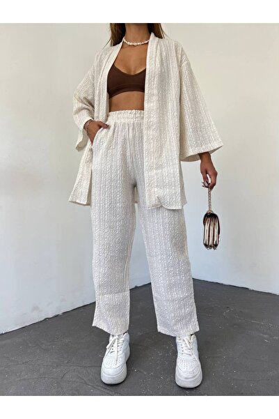 KaSheHa Women's Stone Hijab Trousers Kimono Bottom Top Set