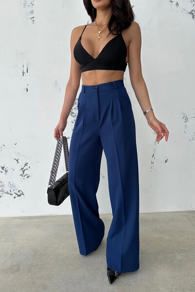 KaSheHa Сині брюки-палаццо з подвійною складкою, довжина 103 см