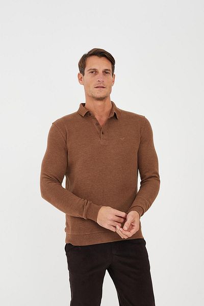 Maccali Men's Elite Comfort Basic Winter Cinnamon Polo Neck T-Shirt
