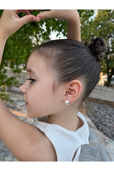 LITTLELUXE Hyllo Kity Motifli 925 Ayar Gümüş Kız Çocuk Küpesi