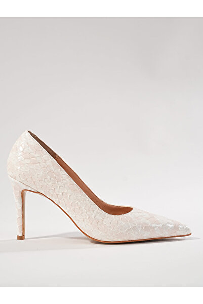 LONAR Krem Renk Yılan Desen Stiletto