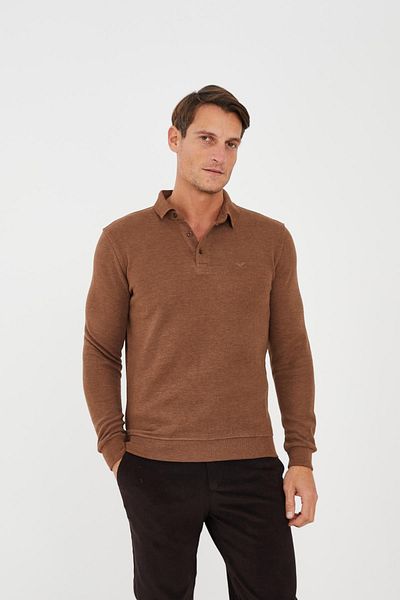 Maccali Men's Elite Comfort Basic Winter Cinnamon Polo Neck T-Shirt