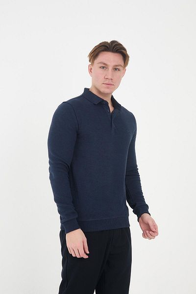 Maccali Men's Elite Comfort Basic Winter Navy Blue Polo Neck T-Shirt