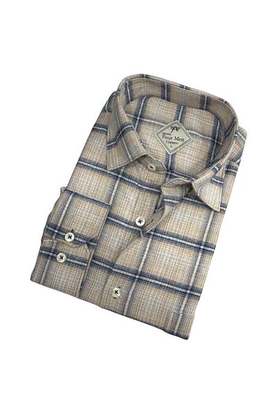 EREN STYLE Cămașă de iarnă pentru bărbați din bumbac flanel cu mânecă lungă (REGULAR MOLD)
