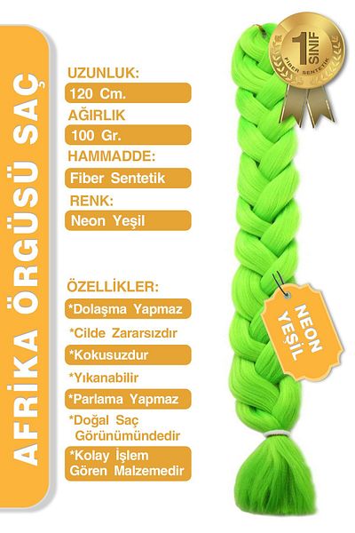 KONAK PERUK Neon Green African Braid Rasta și Box Braid Fibră Păr Sintetic