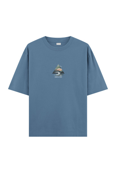 Orvia Life تي شيرت جبل أنثراسايت أزرق كبير الحجم