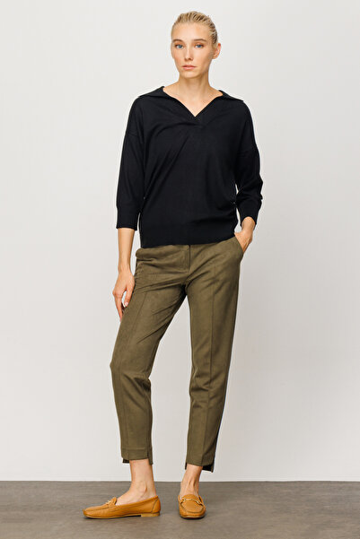 Fulla Moda Ribbed Half Zipper Shirt Collar Knitwear Sweater