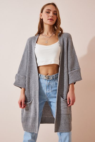 Lovelyİstanbul Gray Oversize Knitwear Cardigan - Long Pocket Las0007