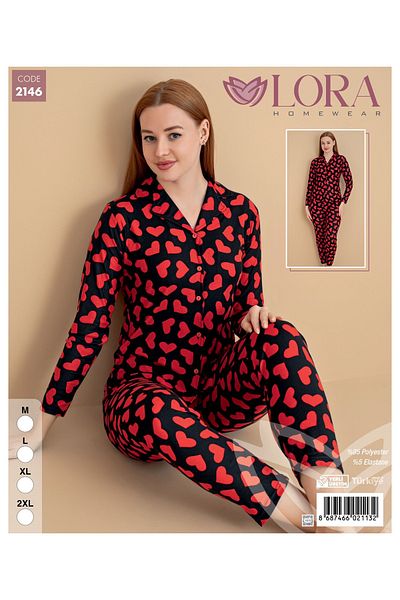 Lora Women's Long Sleeve Red Heart Pajamas Set