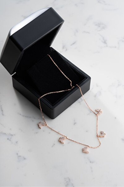 ESSARE 925 Ayar Gümüş Işıklı Kutuda Rose Kaplama Zirkon Taşlı Şans Kelebek Kolye