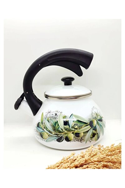 EBRULİEMAYE Emaye zeytin dalı dekor düdüklü su ısıtıcı kettle çaydanlik demlik 2,2 litre