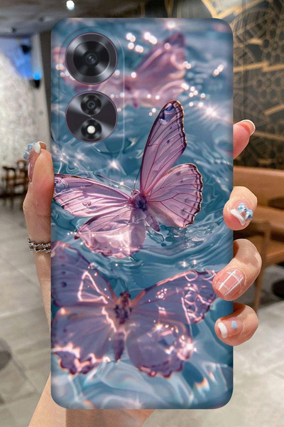 OPPO A60 Pembe Kelebek Desenli Kamera Korumalı HD Baskılı Silikon Kılıf