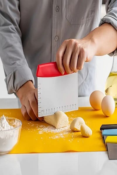 Tor Store Multipurpose Kitchen Spatula Tool with Stainless Steel Countertop Scraper and Dough Cutter Measure