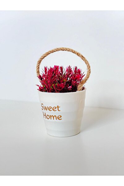 HomeFuture Saksılı Yapay Çiçek Sweet Home Hasır Saplı Çiçek Noel Yılbaşı Beyaz