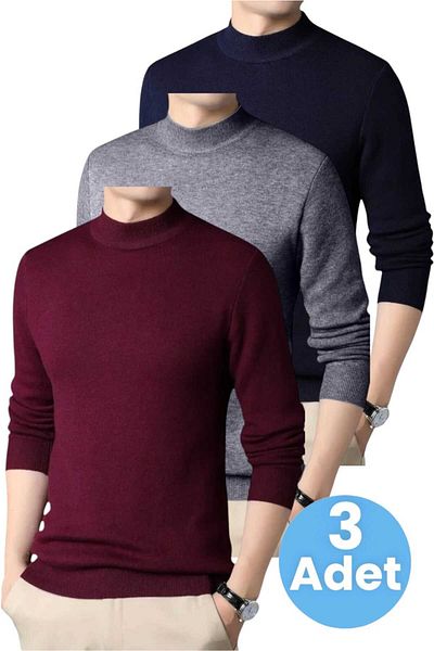 Mood Agenda 3-Piece Men's Non-Pilling Half-Throat Knitwear Sweater Half Fisherman Knitwear Sweater