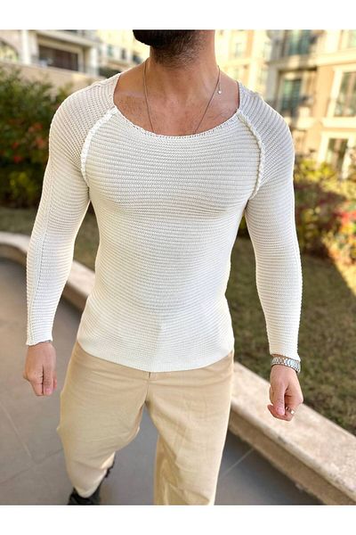 elkumoda Πουλόβερ Slim Fit Knitwear Λεπτή εφαρμογή με φαρδύ γιακά Βαμβακερό πουλόβερ με απαλή υφή