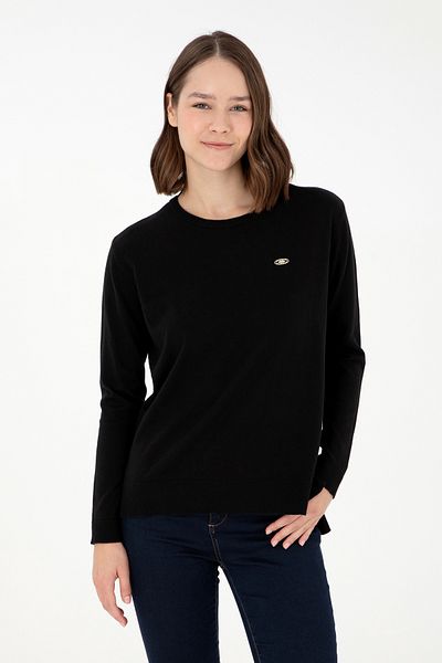 U.S. Polo Assn. Pulover de damă, negru, de bază, cu decolteu