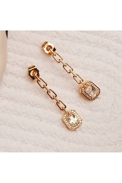 Lekka Design Women's Jewelry Non-Tarnish Steel Luxury Dangle Chain Baguette Earrings