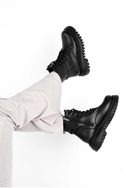 KOCAMANLAR Feles Kalın ve Yüksek Taban Günlük Bot Kadın Postal Bot SİYAH