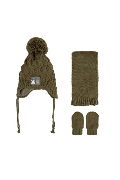 Kitti 0 - 18 Ay  Erkek Bebe Atkı Bere Eldiven 3'lü Takım Set İçi Polarlı ve Y...