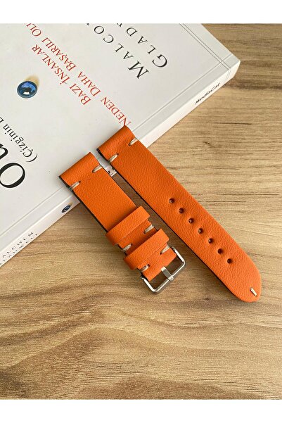 Prizma El Dikişi Turuncu Gerçek Deri Saat Kordonu. Hakiki Deri. 20,22,24,26mm.
