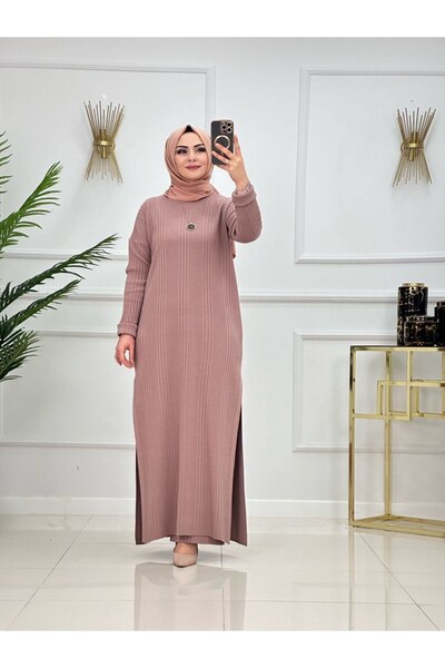 Enans Design Women's Hijab Long Dress & Pants Set, Extra Long Full Length Kni...