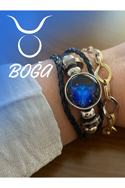 ZODİBA Boğa Burcu Unisex Burç Bilekliği, Her Yaşa Uygun Sembollü Burç Bilekliği, Suni Deri Kordonlu