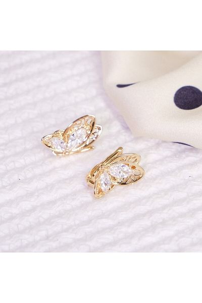 Lekka Design Women's Non-Tarnish Steel Luxury Zircon Butterfly Earrings