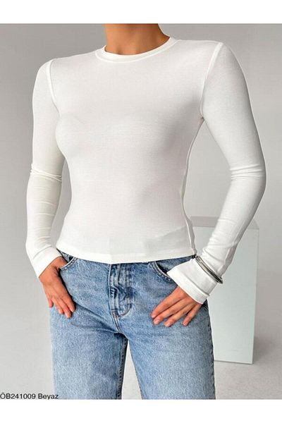 Qu Style Rib Long Sleeve Blouse