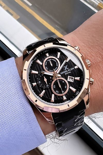 Daniel Klein Original Men's Wristwatch 3 Atm Waterproof Black Rose Color Steel Cord Gift Bracelet Dke2107C5