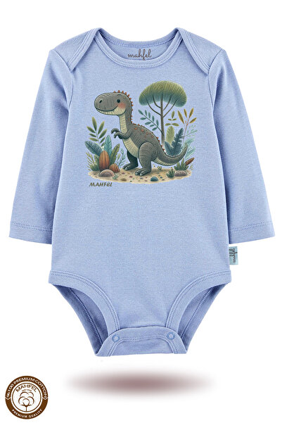 MAHFEL Blue Organic Printed Long Sleeve Baby Bodysuit