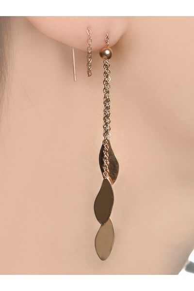 Lekka Design Long Dangle Drop Women's Steel Rose Earrings