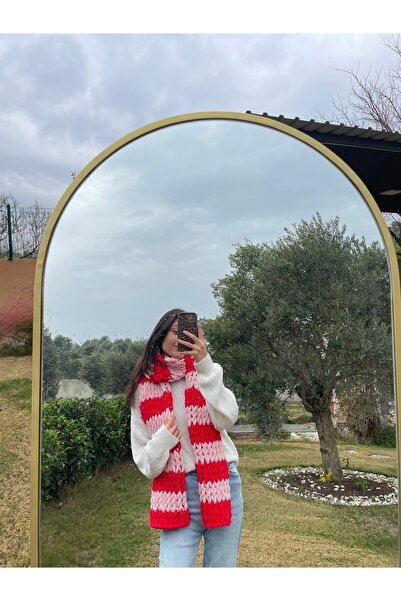 Butik Pembe-Kırmızı Geçişli Puffy Atkı