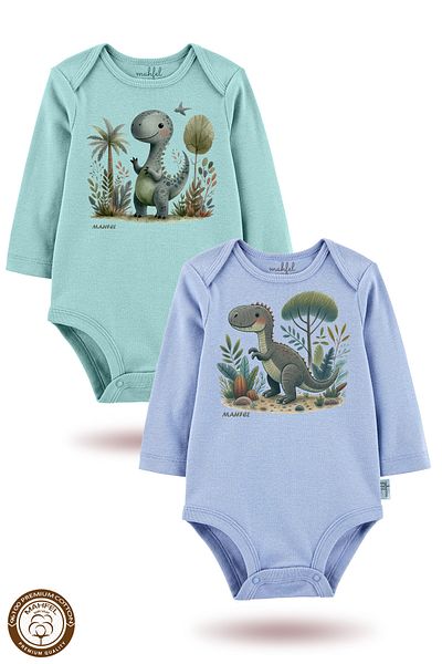MAHFEL Blue Organic Printed Long Sleeve Baby Bodysuit