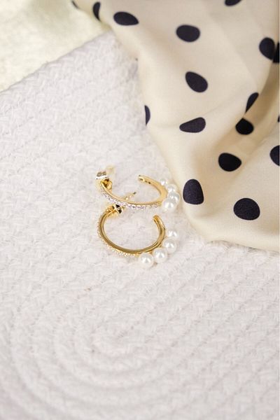 Lekka Design Women's Non-Tarnish Steel Luxury Zircon Stone Four Pearl Hoop Earrings Jewelry Accessory