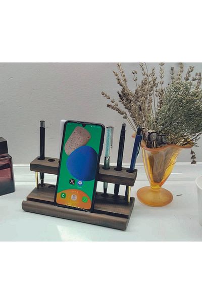 Tiydem Natural Wood Pen Holder Phone Holder iPad Stand Organizer