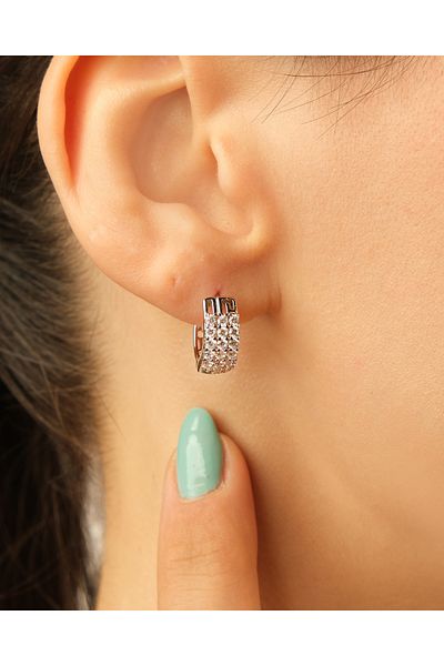 Lekka Design VIP Series Luxury Women's Mini Zircon Jewelled Silver Colored Hoop Combination Earrings