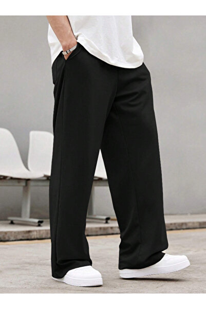 CAONNES Pantaloni de trening negri, stil streetwear, cu talie înaltă, din țes...