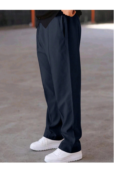 CAONNES Navy Blue Easymove High Waist Baggy Sweatpants 2 Yarn Knitted Fabric