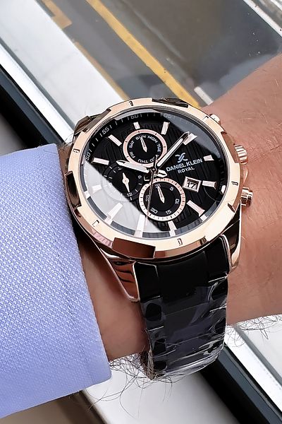 Daniel Klein Original Men's Wristwatch 3 Atm Waterproof Black Rose Color Steel Cord Gift Bracelet Dke2107C5